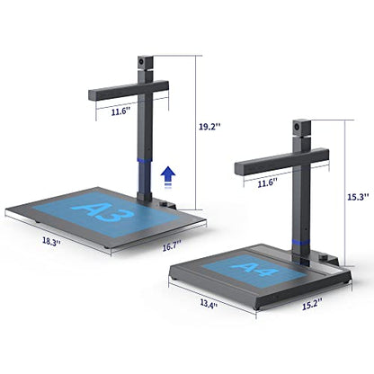 CZUR Shine Surface Pro 16MP Book & Document Scanner | 16MP Document Camera + 2MP Webcam, A3 Scanner for Computer/Laptop, 180+ Languages OCR, Fast Scan 1s/Page, for Windows&Mac