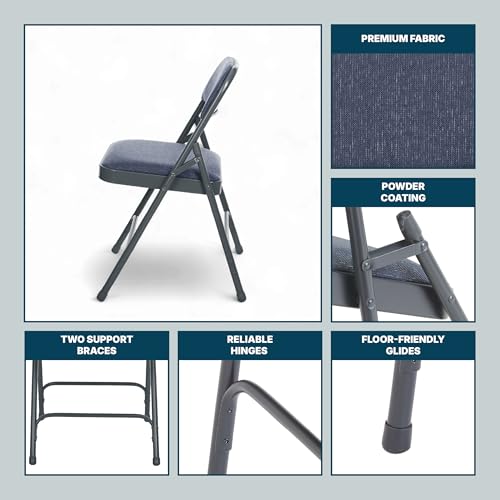 OEF Furnishings OEF2200 Series Heavy-Duty Premium Fabric Padded Upholstery Double-Hinged Folding Chairs (4-Pack, Midnight Blue) - color: Blue/Blue
