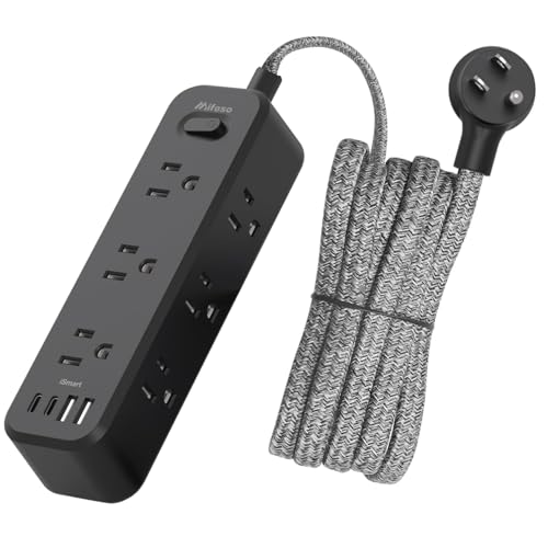 20FT Long Extension Cord with Surge Protector, 13-in-1 Power Strip with 9 Wide Spaced Outlets and 4 USB Ports, Flat Plug Wall Mount Charging Station for College Dorm Room Essentials, Office, Black - color: Black, size: 20FT