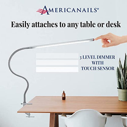 Americanails FlexiLamp Touch - LED Table Desk Lamp - Removable Clamp - Adjustable Lighting for Nail Stations - Manicure Table Light - Flexible Arm – 3 Brightness Levels - Touch Sensor - 300 Lumens - size: Standard
