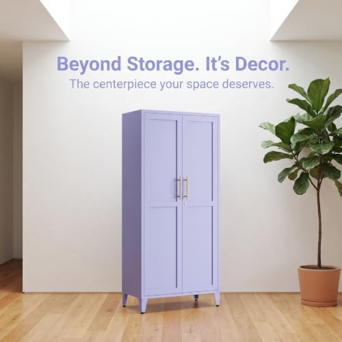 61" Purple Metal Storage Cabinet, Lockable 2-Door Tall Locker with 3 Adjustable Shelves, Freestanding Steel Utility Cabinet for Bedroom, Office, Living Room, 61" H x 27.6" W x 13.8" D - color: Purple, style: 61"H-Cabinet-YX