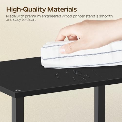 YATINEY Desktop Printer Stand, 2-Tier Printer Table with Non-Woven Drawer, Multi-Purpose Desk Organizer for Home Office, Under Desk Open Organizer Shelf, Black PS01BB - color: Black