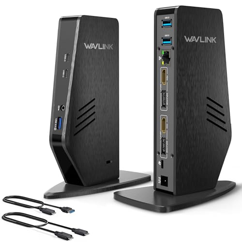 WAVLINK Universal Laptop Docking Station - Dual Monitor Support for Windows and Mac, 5K/Dual 4K@60Hz (2 HDMI, 2 DP, 3 USB, 2 USB-C, Ethernet, Audio&Mic) - style: 2 DP+2 HDMI