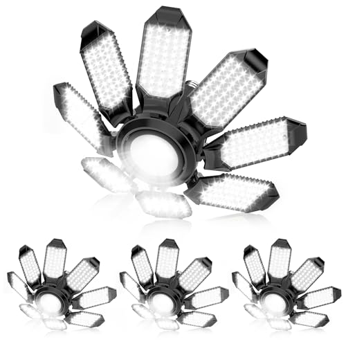 Garage Lights - Super Bright 250W LED Garage Ceiling Light w/ 8 Deformable Panels 6500K Led Light Bulb Srew in E26/E27 Socket with Adjustable Center Spotlight for Barn Workshop Attic - 4Pack - size: 250W - 4Pack