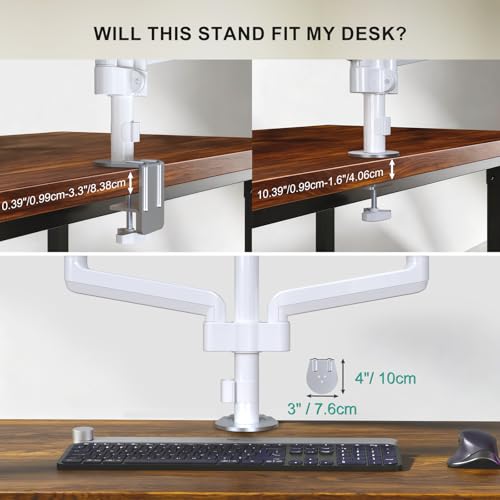 WALI Triple Monitor Mount for 13-32 inch Screens, Adjustable 3 Monitor Desk Mount with Swivel, Tilt, Clamp & Grommet Kit, Triple Monitor Stand for Desk, VESA 75x75/100x100mm (GSDM003W), White