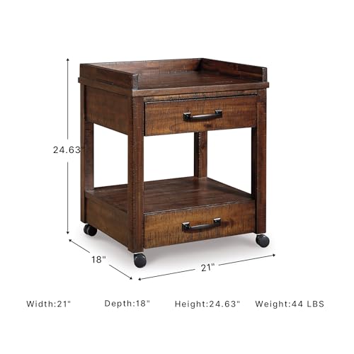 Signature Design by Ashley Rolling Printer Stand with Storage, Rustic Brown