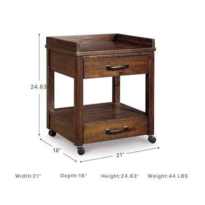 Signature Design by Ashley Rolling Printer Stand with Storage, Rustic Brown