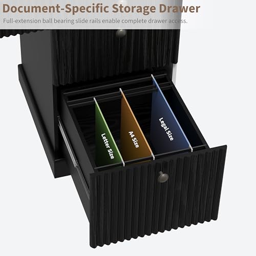 Garvee 54" Fluted Home Office Desk with File Drawer for Home Office - color: Black, size: 21.6"D x 54"W x 30"H