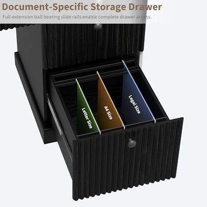 Garvee 54" Fluted Home Office Desk with File Drawer for Home Office - color: Black, size: 21.6"D x 54"W x 30"H