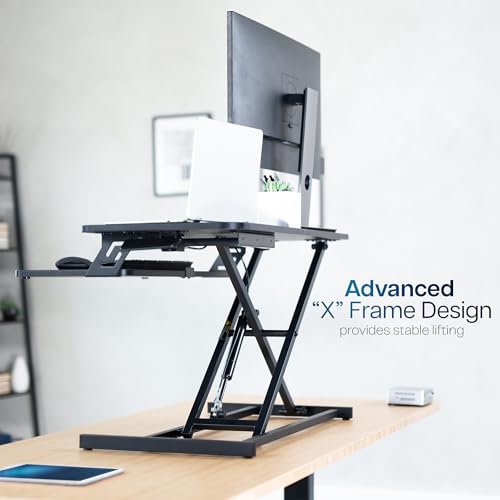 VIVO 32 in Standing Desk Riser, Height Adjustable Workstation - color: Black, size: 32"