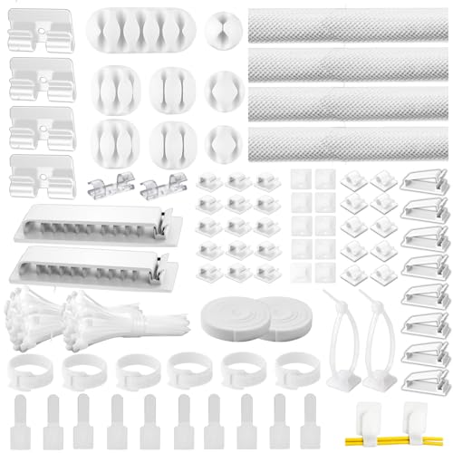 [313Pcs] Cable Management Kit, Reusable Computer Desk Cord Organizer, White - color: White