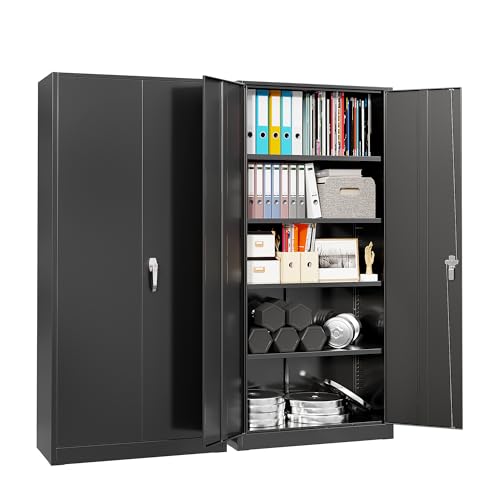 Bonusall 72" Storage Cabinet,Heavy-Duty Steel Cabinet with 2 Locking Doors & 4 Adjustable Shelves for Home - color: Black, size: MSC-72-D18