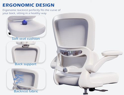 TRALT Ergonomic Office Chair Desk Chair with Adjustable Lumbar Support - color: Angel White