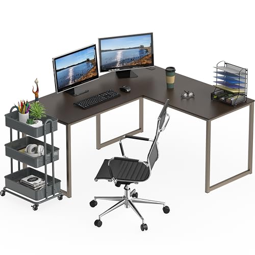 SHW Mission 55 x 60 L-Shape Home Office Computer Desk, Espresso - color: Espresso, size: 55-Inch L-Shaped