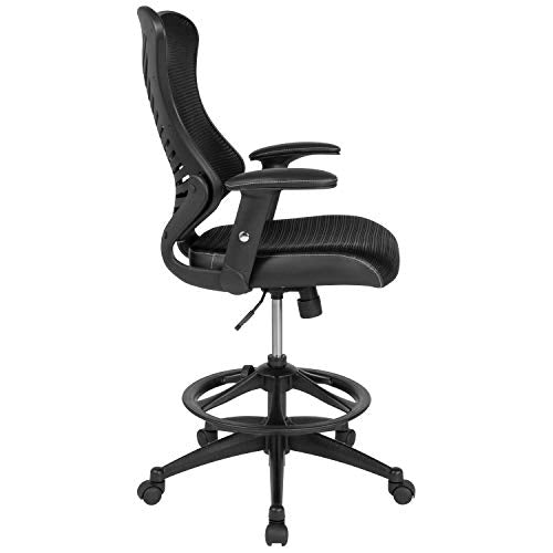 Flash Furniture LeatherSoft Adjustable Drafting Chair, Black | Leather soft Sides, High-Back, Mesh Back