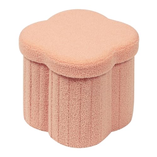 B FSOBEIIALEO Storage Ottoman Cube, Flowers Shaped Ottomans with Storage Foot Stool Footrest for Lving Room, Boucle Ottoman Seat for Dorm Room,Faux Teddy Fur, Orange 12.6"x12.6"x12.6" - color: Flower Orange, size: 12.6"x12.6"x12.6"