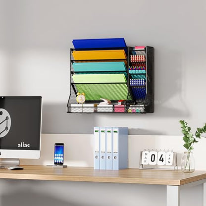 Jakyitvi Adjustable 5 Tiers Wall File Organizer Metal Hanging Holder Black - color: Black