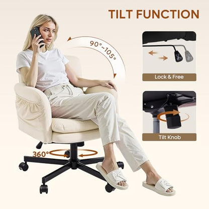 Bestier Criss Cross Office Chair with Flip-Up Arms, Beige Velvet Desk Chair | Swivel Makeup Vanity Chair with Wheels 2 Side Pockets, Cross Legged Office Chair for Home Office Bedroom Gaming - color: Beige Velvet, size: Low Back