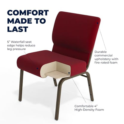 Flash Furniture 4 Pack HERCULES Series 21''W Stacking Church Chair in Burgundy Fabric - Gold Vein Frame - color: Burgundy Fabric/Gold Vein Frame, size: Set of 4