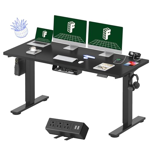 FLEXISPOT EN2 60"x24" Standing Desk with Power Strip Bundle, Black | One-Piece Desktop, Easy-Access Clamp Power Strip Bundle, Organized Cable Management, Modern Home Office Setup - color: Black Frame + Black Top, size: 60x24