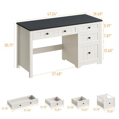 Vabches Farmhouse Executive Desk with 4 Drawers, Home Office Desk with File Drawer, Wood Computer Desk with Storage, Rustic Office Desk for Work Study Writing, Black White - color: Black White