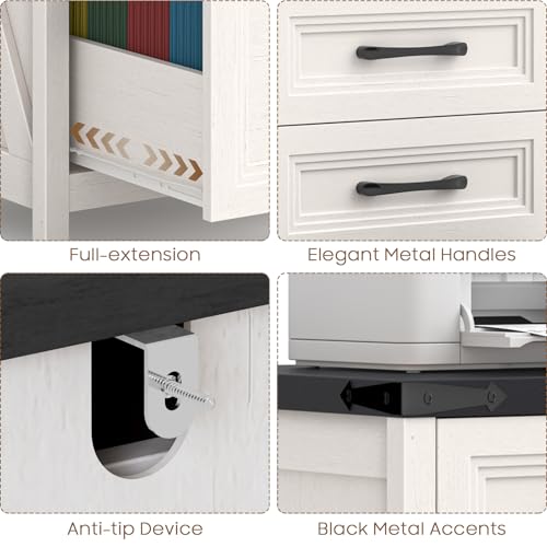 3 Drawer Vertical File Cabinet, Wood Farmhouse Cabinet, White and Black - color: White and Black, size: 3 Drawers