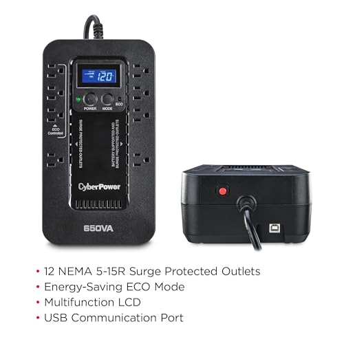 CyberPower EC650LCD Ecologic UPS Battery Backup and Surge Protector - style: 650VA LCD