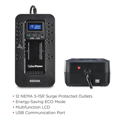 CyberPower EC650LCD Ecologic UPS Battery Backup and Surge Protector - style: 650VA LCD