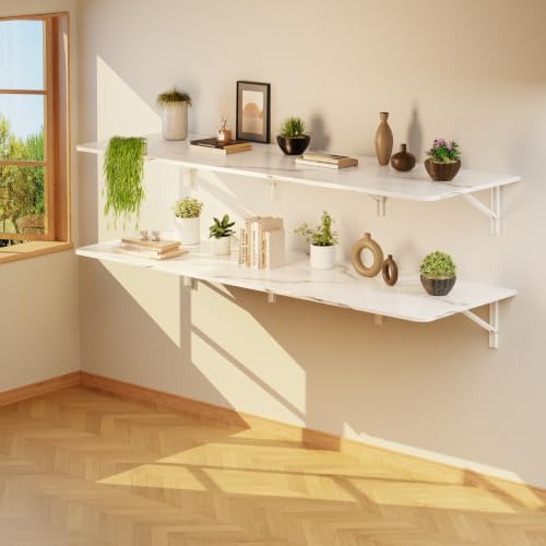 IAE Wall Mounted Folding Desk,Floating Computer Desk for Small Spaces,White | 72x22in engineered wood desktop with metal brackets, folds flat to save space in home office, apartment and laundry room - color: White, size: 72"*22"
