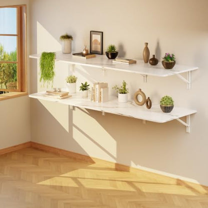 IAE Wall Mounted Folding Desk,Floating Computer Desk for Small Spaces,White | 72x22in engineered wood desktop with metal brackets, folds flat to save space in home office, apartment and laundry room - color: White, size: 72"*22"