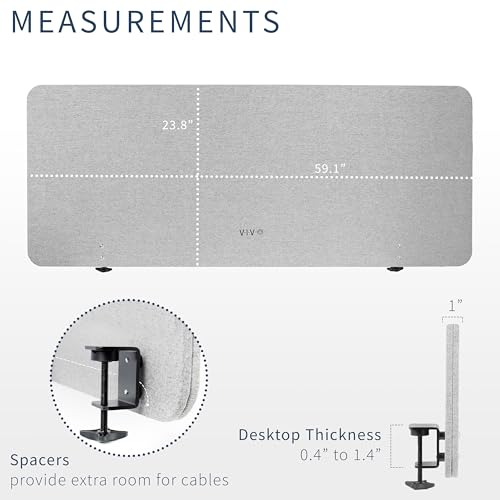 VIVO Gray Clamp-on 60 x 24 inch Privacy Panel, PP-1-V024G | Sound Absorbing Cubicle Desk Divider, Acoustic Partition - color: Light Gray, size: 60"