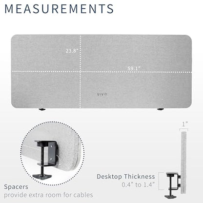 VIVO Gray Clamp-on 60 x 24 inch Privacy Panel, PP-1-V024G | Sound Absorbing Cubicle Desk Divider, Acoustic Partition - color: Light Gray, size: 60"