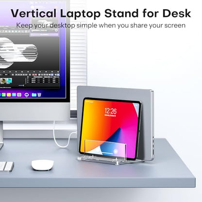 OMOTON Vertical Laptop Stand, Clear Acrylic Dual Holder for MacBook Gaming - size: Dual-Clear