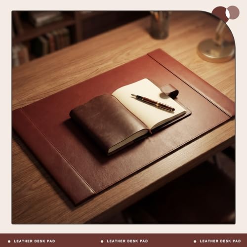 26.5 x 17.3 Inch Leather Desk Pad with Side Rails Mat, Brown - color: Brown, size: 26.5" x 17.3"