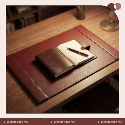 26.5 x 17.3 Inch Leather Desk Pad with Side Rails Mat, Brown - color: Brown, size: 26.5" x 17.3"
