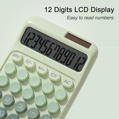 Desk Calculator, Merchanical Big Buttons,12 Digits Large LCD Display Calculadora, Solar and Battery Dual Power, Battery Include, Cute Basic Calculator for School,Office,Home,Business (Green) - color: Green