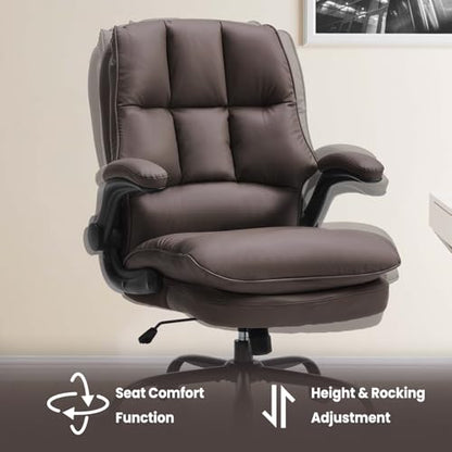 Comfy Office Chair Soft and Double Cushioned Ergonomic Computer Desk Chair | Suitable for Long Hours Executive Office Chair with Flip-up Armrests and Height Adjustment for Home Office Brown - color: Brown