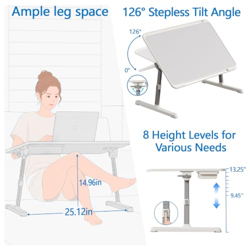 Potuopy Adjustable Laptop Lap Desk, X-Large Foldable Bed Table Tray - color: Gray