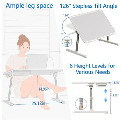 Potuopy Adjustable Laptop Lap Desk, X-Large Foldable Bed Table Tray - color: Gray