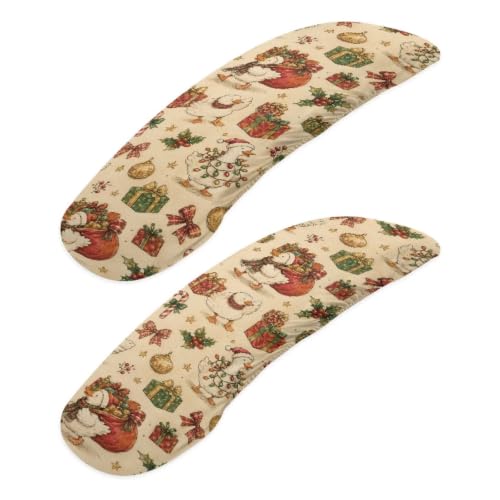 2 Piece Office Chair Arm Covers Protectors, Christmas Goose Printed Anti-Slip Dust-Proof Computer Chair Armrest Covers with Elastic Edge, Easy to Install, Christmas Home Decor - color: Beige and Red - Christmas Goose