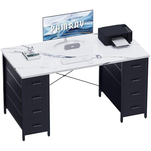 Pamray 47 Inch Computer Desk with 8 Fabric Drawers for Home Office Work | Ample Storage, Space-Saving, Suitable for Home Office Bedrooms Dorm Living Rooms for Study, Writing, Work - color: Marble