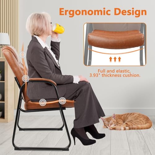 CLATINA Big and Tall Office Chair Set of 6 500lbs Leather Reception Chair with Bonded Padded Armrest Wide Seat Sled Base Desk Chair No Wheels for Reception Conference Waiting Room Side Office, Brown - color: Brown, size: 6 Pack