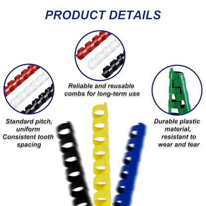 Rayson CR-10-100-M Plastic Binding Combs 3/8in. 21-Ring, 55-Sheet Capacity, Colorful Comb Binding Spines, Max. Binding A4 Size Paper (8.3"×11.7"), Box of 100 - size: 3/8", style: A4 - Available in 7 Vibrant Colors