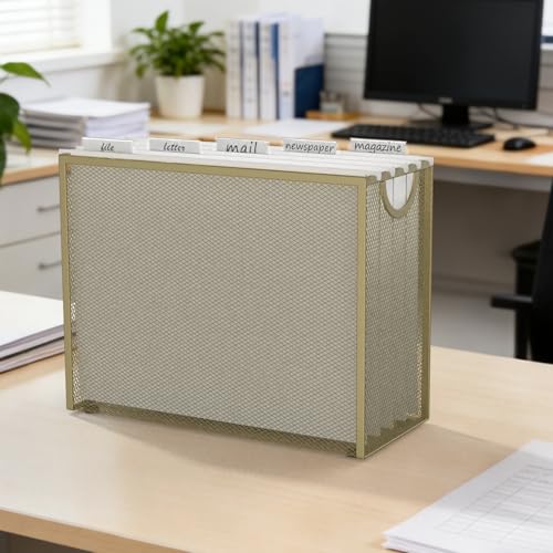 Sinboun Hanging File Organizer Includes 5 Hanging Folders for Office, Gold - color: Gold