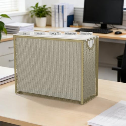 Sinboun Hanging File Organizer Includes 5 Hanging Folders for Office, Gold - color: Gold