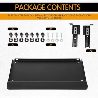 AceOrbit 1U Keyboard Tray 8" Deep, Universal 19" Rack Mount Sliding Shelf Tray 8" Deep for Network Equipment Server Rack or Cabinet