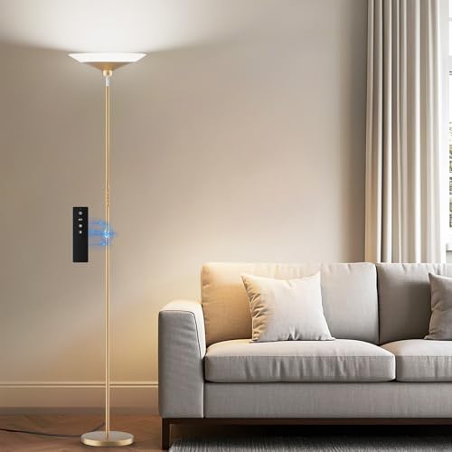 Torchiere Floor Lamp - 72" Tall LED Standing Lamp with Remote/Button Control, 1800Lm, 3000-6500K, 30W Dimmable Modern Corner Floor Light for Living Room Bedroom Office Apartment, Golden - color: Golden