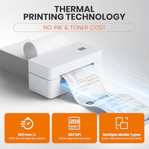 Bluetooth Thermal Shipping Label Printer 4x6 Wireless Direct Thermal Label Machine Small Business High Speed Portable Maker Compatible with Android, iOS & Windows for Ebay Shopify USPS