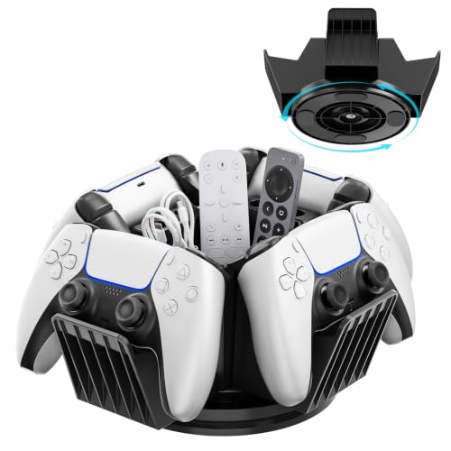KDD Controller Organizer for Desktop - 360°Rotatable Controller Holder with Storage Box - Universal Stand for 4 Controllers, Desk Organizer for Switch Remote Control Pen Gamer Accessories