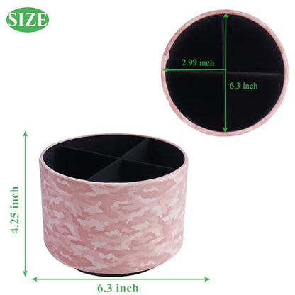Round Leather Art Supply Organizer,Remote Control Holder,360 Degree Rotating,Multi-Functional Pencil Holder,4 Compartments Desktop Stationary Organizer(1-Camouflage Pink) - color: 1-Camouflage Pink